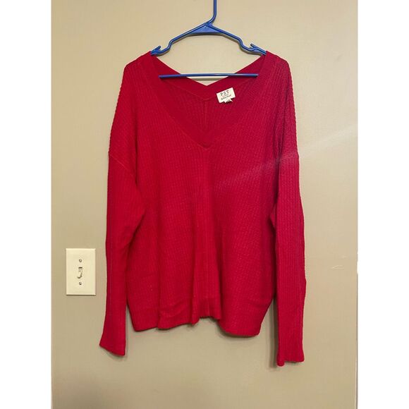 PST Project Social T Women’s Red Oversized V-neck Sweater XL - Picture 1 of 6